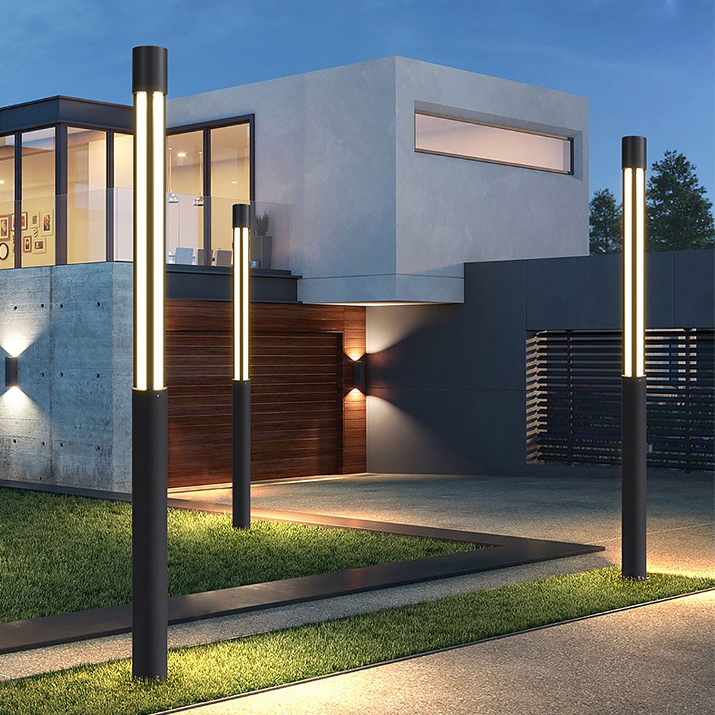 Modern Outdoor LED Bollard Light, Black Cylinder Pathway Light, 3000K Warm White, IP65