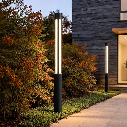 Modern Outdoor LED Bollard Light, Black Cylinder Pathway Light, 3000K Warm White, IP65
