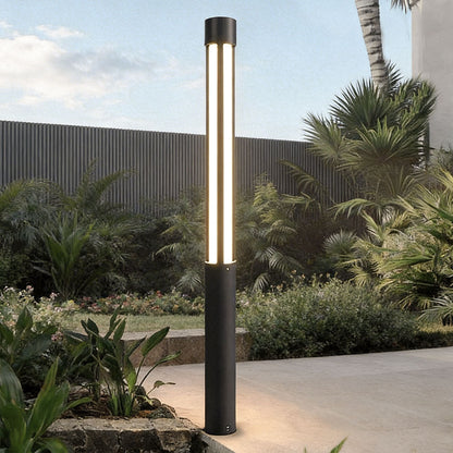 Modern Outdoor LED Bollard Light, Black Cylinder Pathway Light, 3000K Warm White, IP65