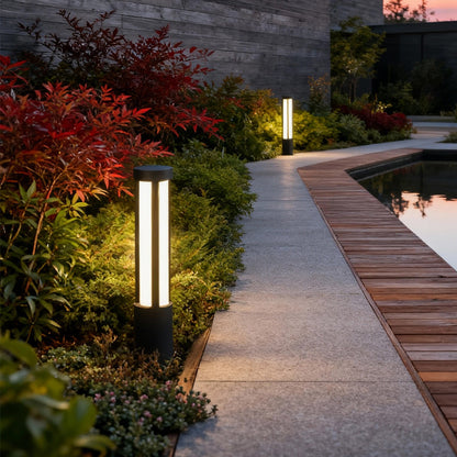 Modern Outdoor LED Bollard Light, Black Cylinder Pathway Light, 3000K Warm White, IP65