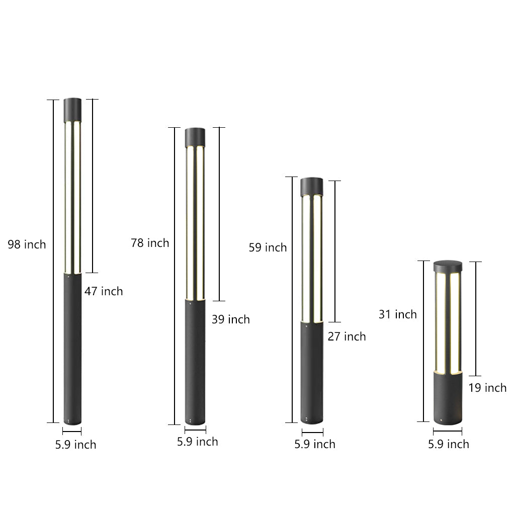 Modern Outdoor LED Bollard Light, Black Cylinder Pathway Light, 3000K Warm White, IP65