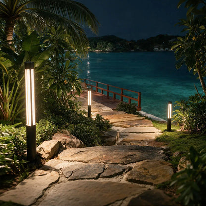 Modern Outdoor LED Bollard Light, Black Cylinder Pathway Light, 3000K Warm White, IP65