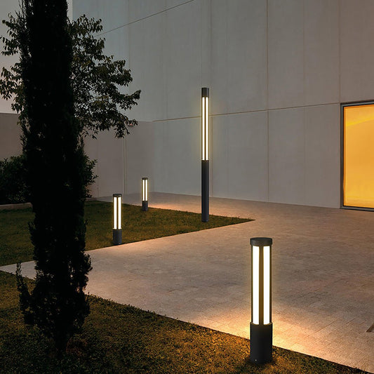 Modern Outdoor LED Bollard Light, Black Cylinder Pathway Light, 3000K Warm White, IP65