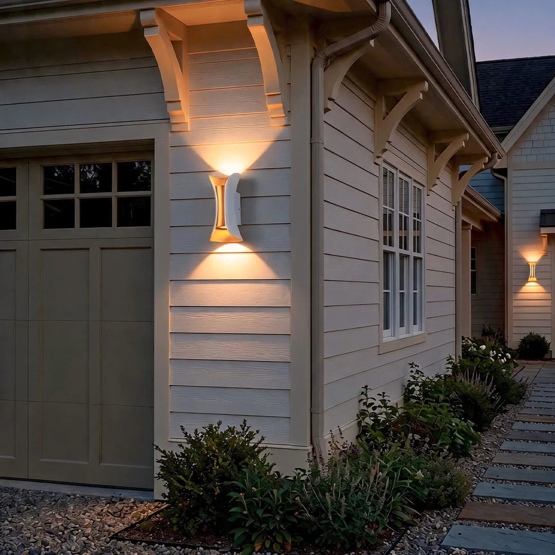 Up Down Outdoor Wall Light, Modern Curved LED Wall Sconce, 3000K Warm White, IP54