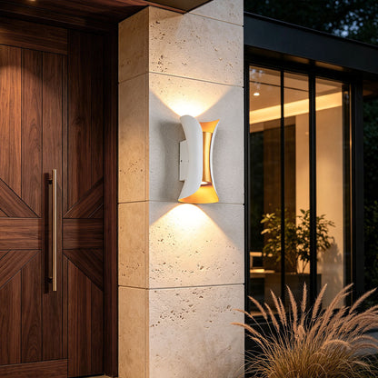 Up Down Outdoor Wall Light, Modern Curved LED Wall Sconce, 3000K Warm White, IP54