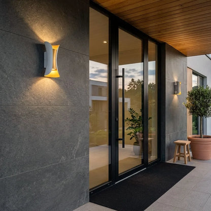 Up Down Outdoor Wall Light, Modern Curved LED Wall Sconce, 3000K Warm White, IP54