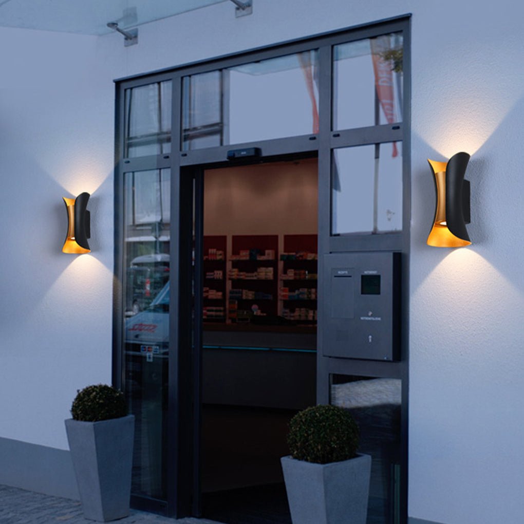 Up Down Outdoor Wall Light, Modern Curved LED Wall Sconce, 3000K Warm White, IP54