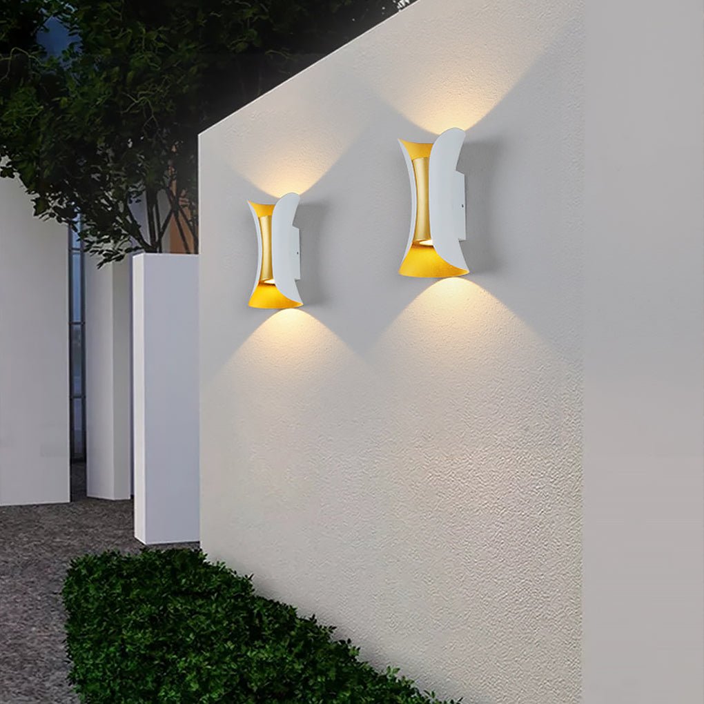 Up Down Outdoor Wall Light, Modern Curved LED Wall Sconce, 3000K Warm White, IP54