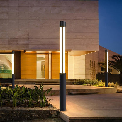 Modern Outdoor LED Bollard Light, Black Cylinder Pathway Light, 3000K Warm White, IP65