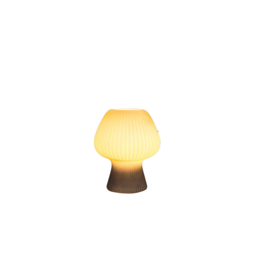 Vintage Ribbed Glass Mushroom Lamp, Dimmable LED Bedside Table Lamp in Mid Century Style